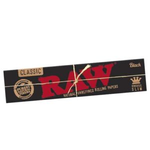 Black Natural Unrefined Rolling Papers, King Size Slim by RAW